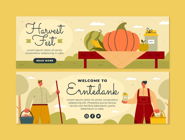 Flat harvest festival horizontal banner template