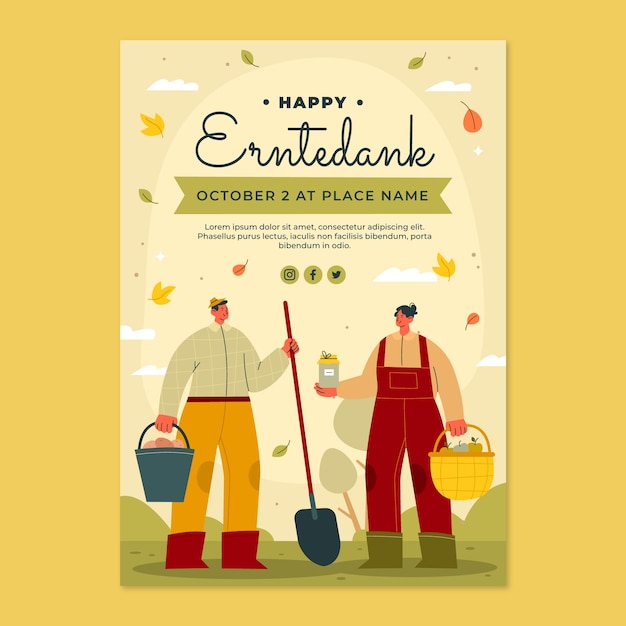 Flat harvest festival vertical poster template