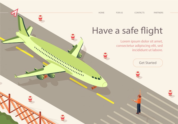 Flat Have Safe Flight Runway Strip Isometric.