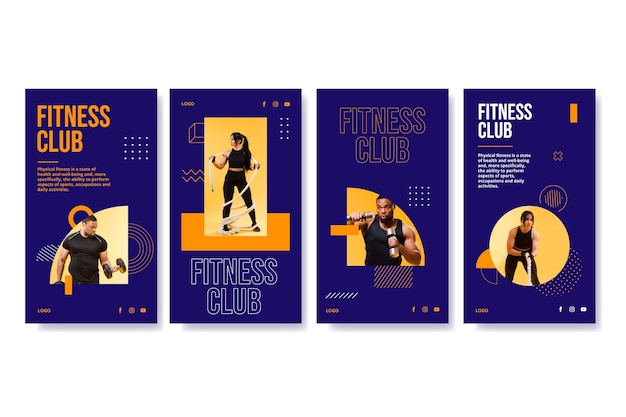 Flat health and fitness instagram stories collection with photo