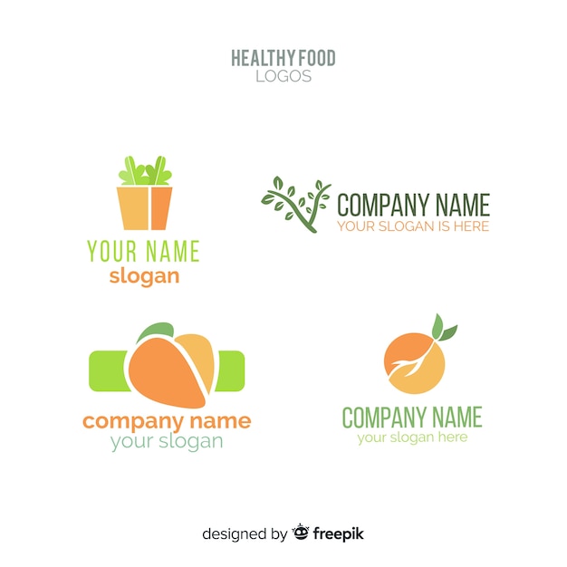 Flat healthy food logo set