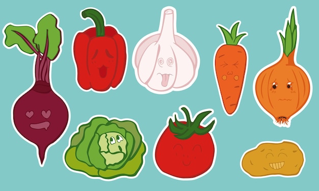 Flat healthy vegetables set cartoon vector