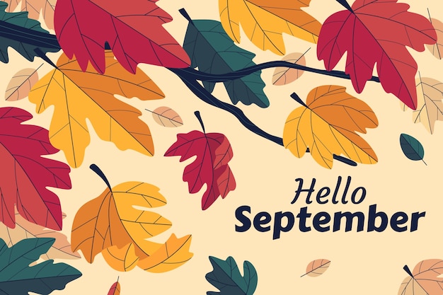 Flat hello september background for autumn celebration