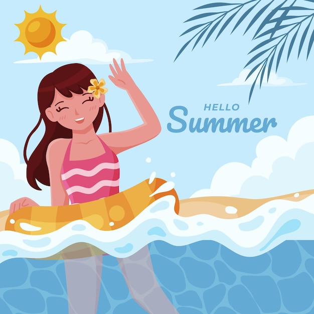 Flat hello summer illustration