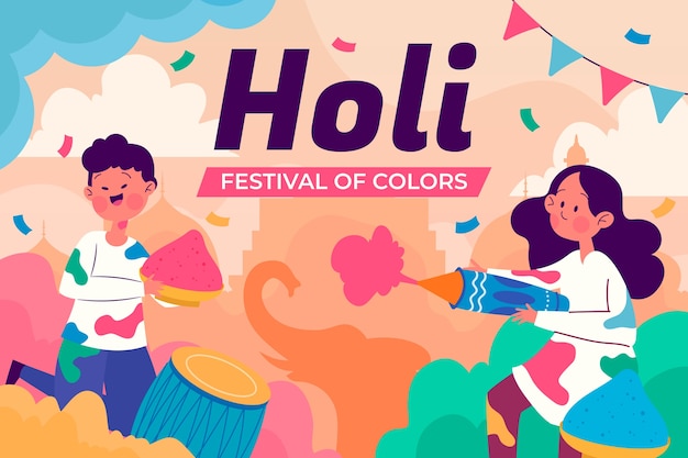 Flat holi festival celebration illustration