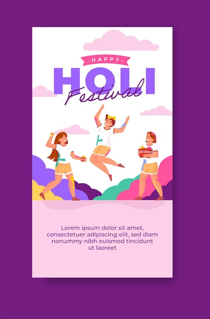 Flat holi festival illustration social media stories