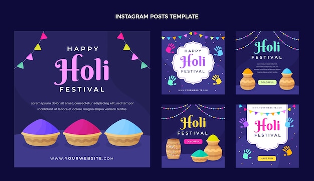 Flat holi instagram posst collection