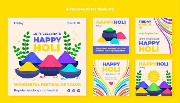 Flat holi instagram posts collection