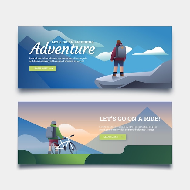 Flat horizontal adventure banners set