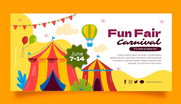 Flat horizontal banner template for amusement park