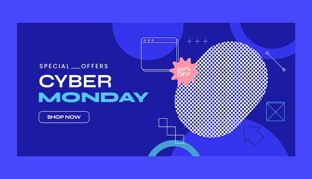 Flat horizontal banner template for cyber monday sales