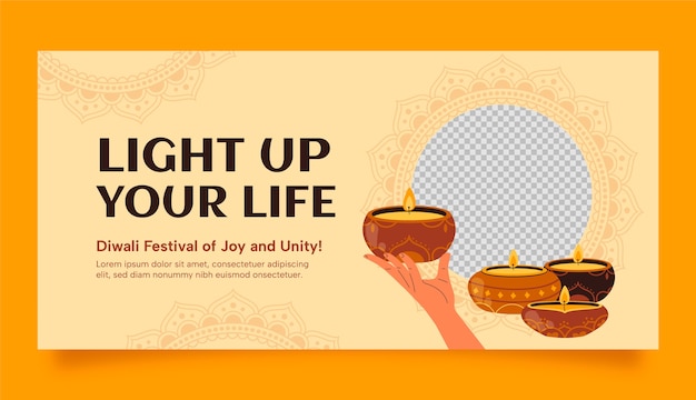 Vector flat horizontal banner template for diwali festival celebration