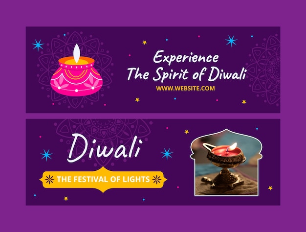 Vector flat horizontal banner template for diwali festival celebration