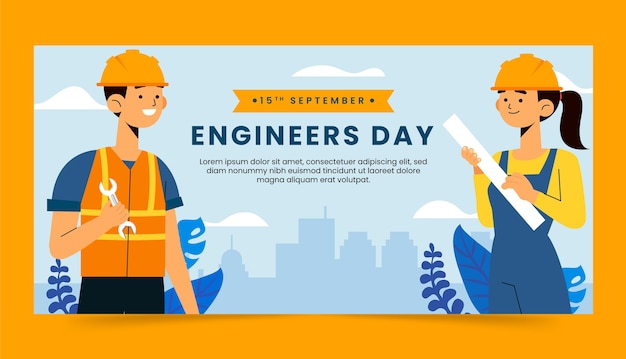 Vector flat horizontal banner template for engineers day celebration