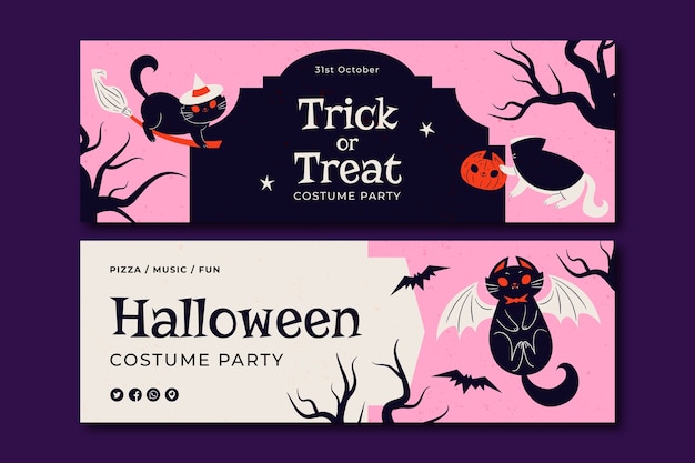 Flat horizontal banner template for halloween season