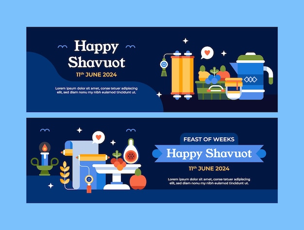 Flat horizontal banner template for jewish shavuot celebration