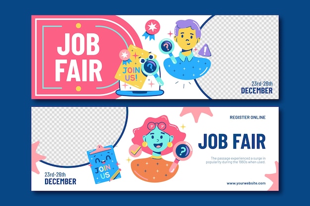 Flat horizontal banner template for job fair event