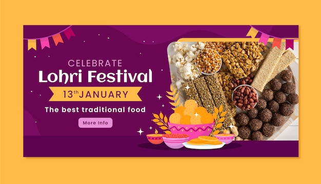 Vector flat horizontal banner template for lohri festival celebration