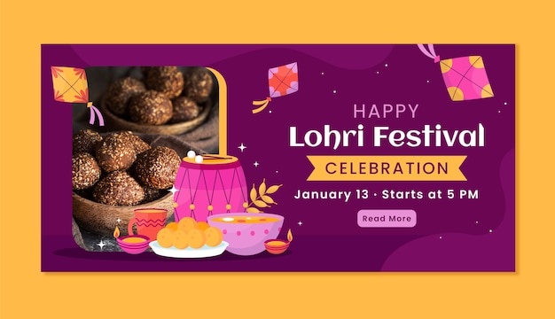 Vector flat horizontal banner template for lohri festival celebration