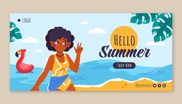 Flat horizontal banner template for summer season celebration