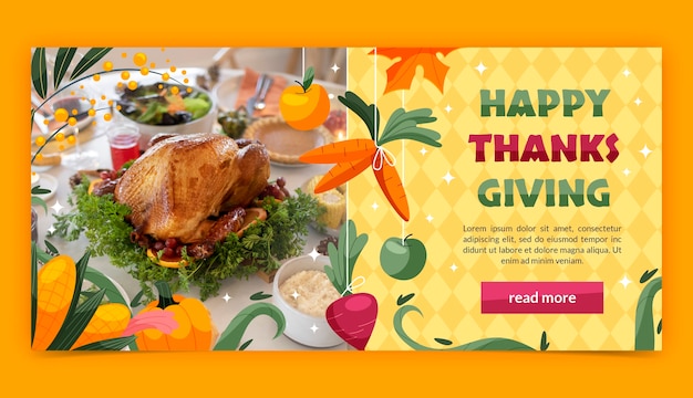 Flat horizontal banner template for thanksgiving day celebration