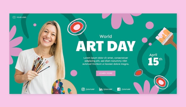 Vector flat horizontal banner template for world art day