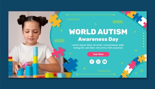 Vector flat horizontal banner template for world autism awareness day