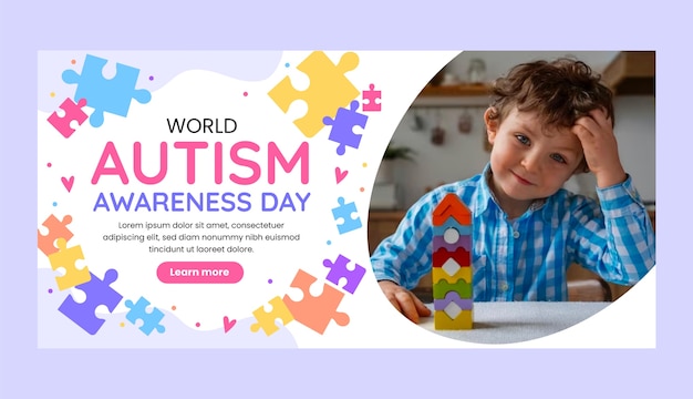 Vector flat horizontal banner template for world autism awareness day