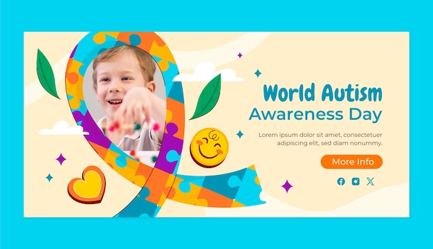 Vector flat horizontal banner template for world autism awareness day