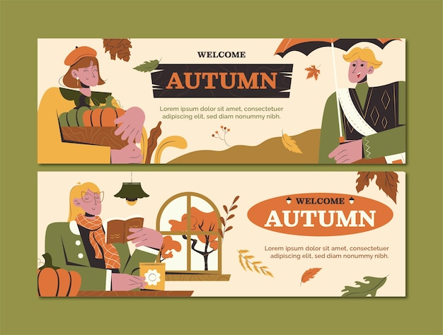 Flat horizontal banners set for autumn celebration