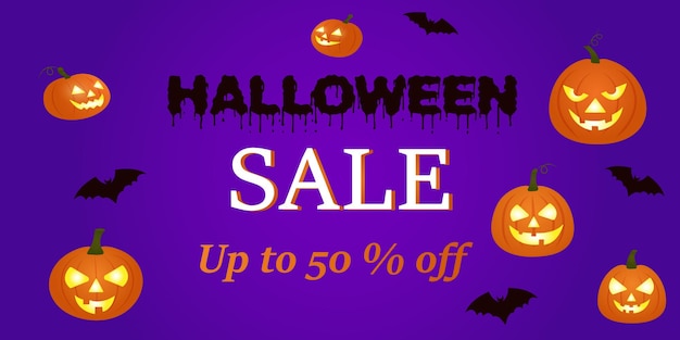 Flat horizontal sale banner template for halloween season celebration halloween sale