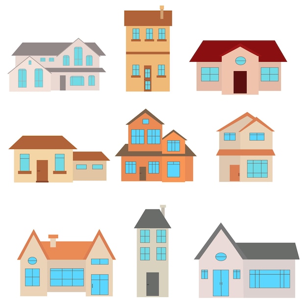 Flat house vector illustration set