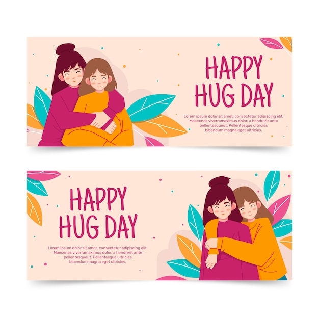 Flat hug day horizontal banners set