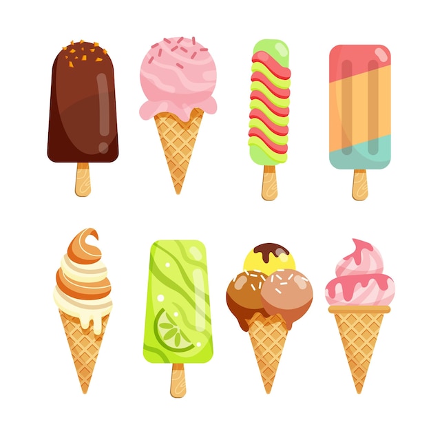 Vector flat ice cream collection