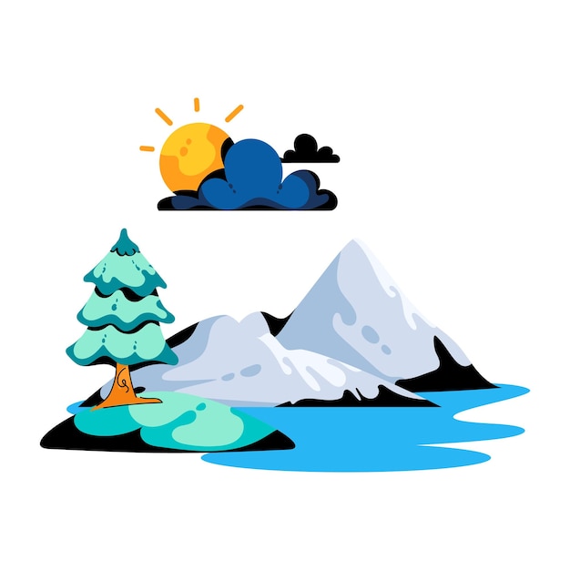 Flat icon of mountains landscape