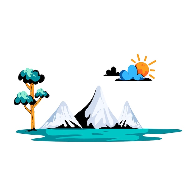 Flat icon of snowy mountains