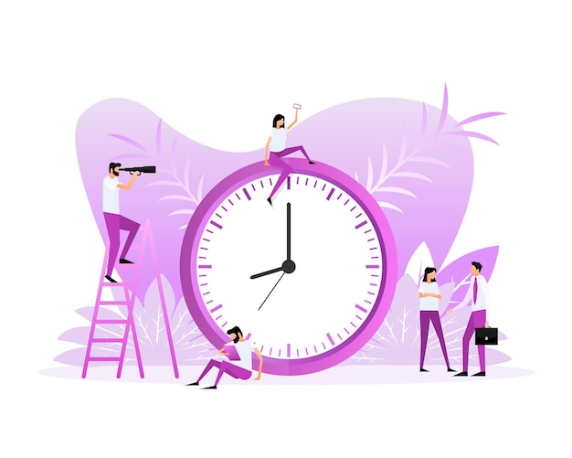 Flat icon with clock people Time management Message notification Calendar reminder