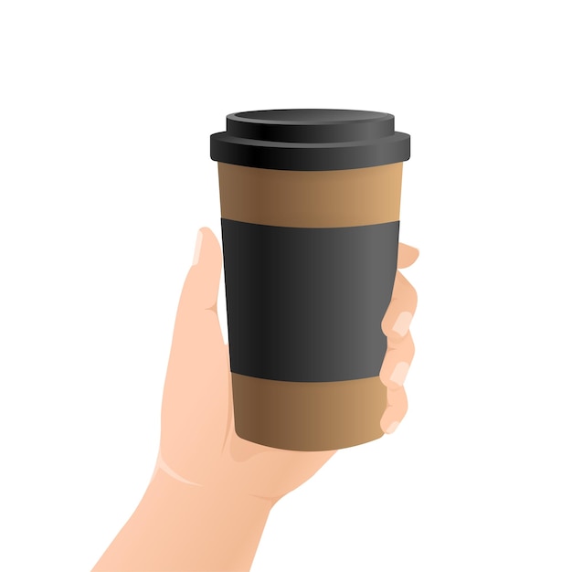 Flat icon with coffee cup with hand Flat illustration Coffee to go Vector illustration