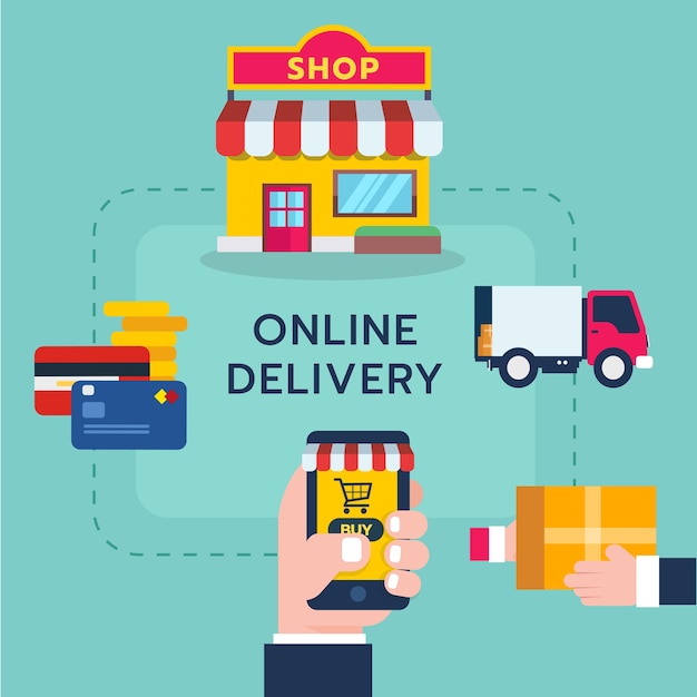 Flat icons design set for online delivery flow and online delivery Infographic