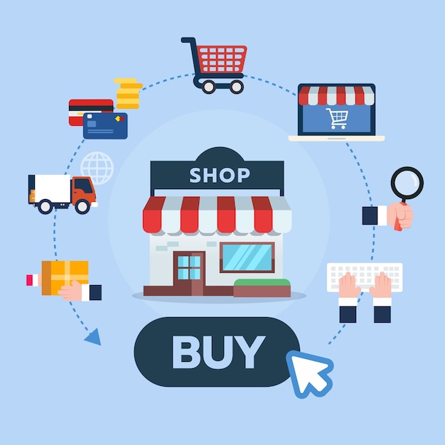 Flat icons design set for online shopping steps infographic