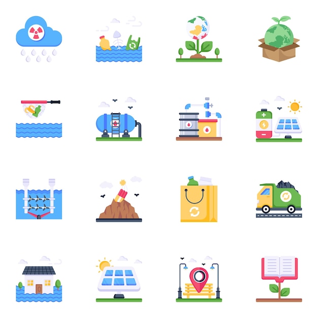 Flat Icons of Environmental Pollution