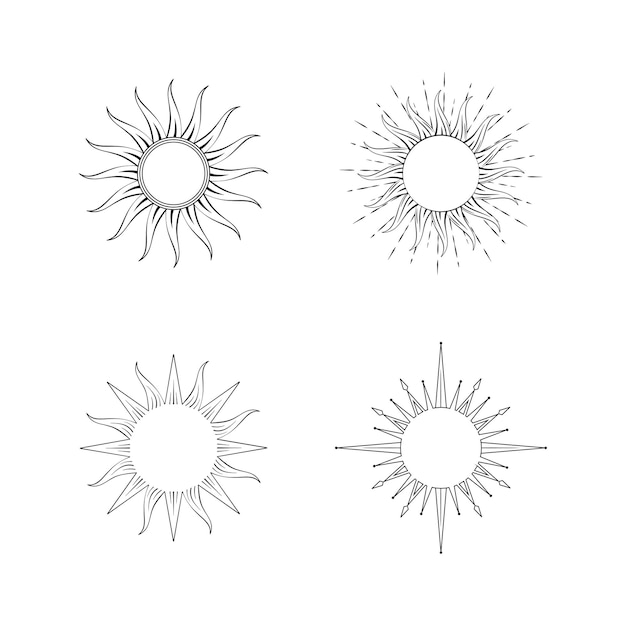 Vector flat icons with a black outline of the sun. the sun with a place for text