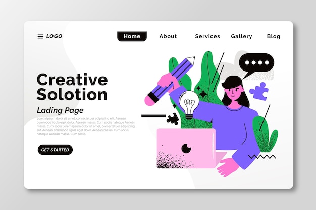 Flat illustrated creative solutions landing page