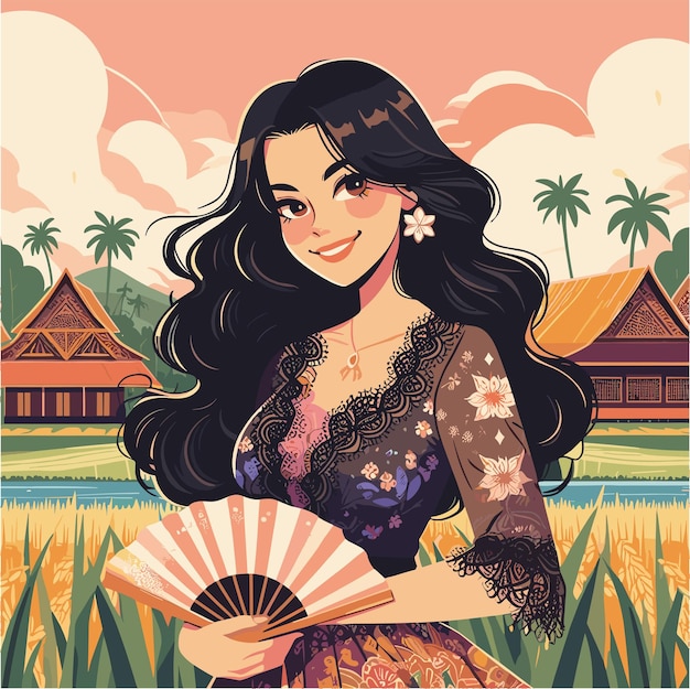 Vector a flat illustration of asian woman