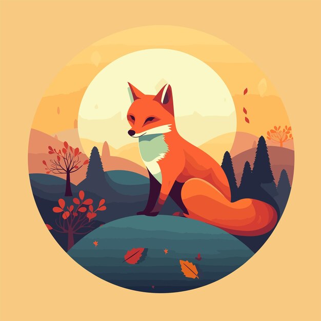 Vector flat illustration for autumn watercolor fox cartoon animal