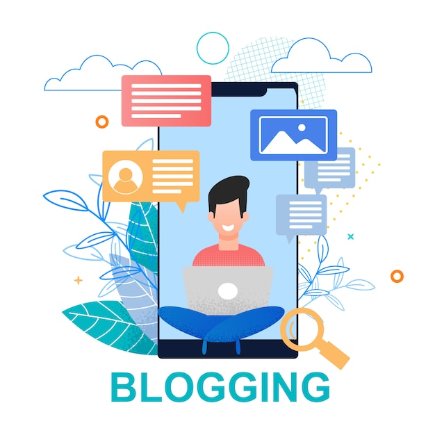 Flat Illustration Blogging. Smartphone Screen.