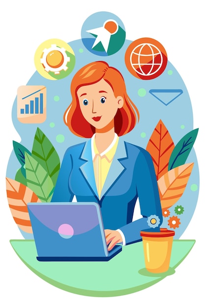 Flat illustration of a businesswoman is surfing the internet vector illustration