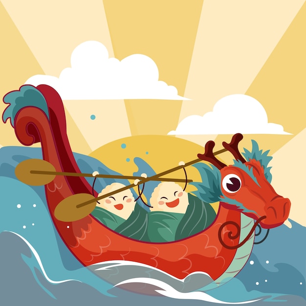 Flat illustration for chinese dragon boat festival celebration