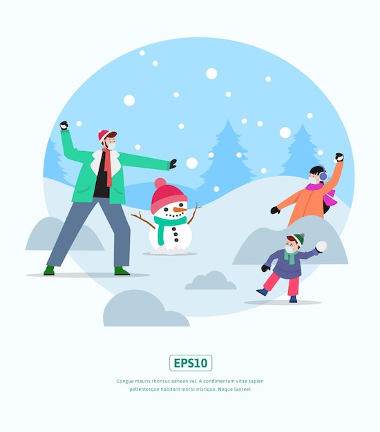 Flat Illustration Christmas Playing Snowball Can be used for print, web, app, infographic, etc