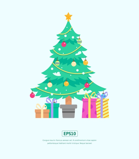 Flat Illustration, Christmas tree and gift box, used for web, app, infographic, print, etc